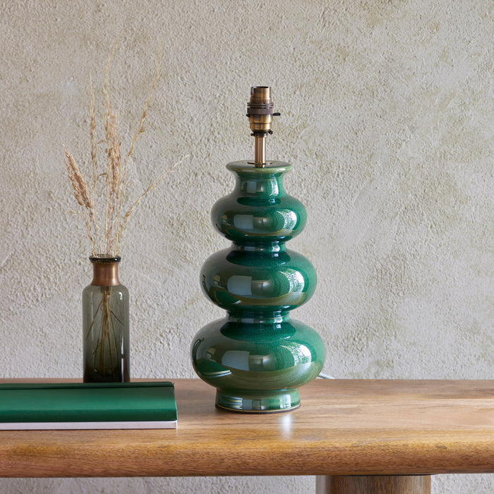 Endon 111256 Monroe Table Base Gloss green reactive glaze & brushed aged brass plate 10W LED B22 (Required)