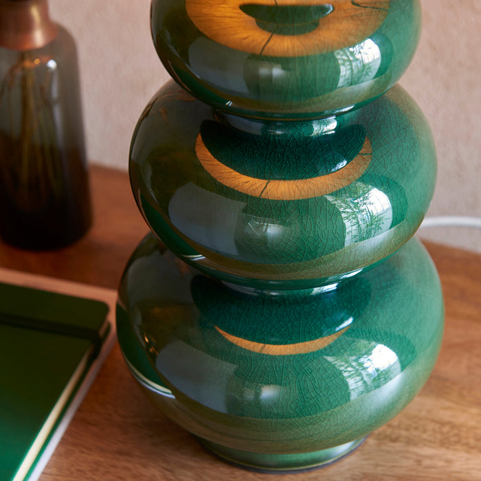 Endon 111256 Monroe Table Base Gloss green reactive glaze & brushed aged brass plate 10W LED B22 (Required)
