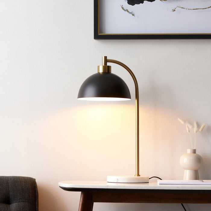 Endon 112210 Buchanan Task Table Matt black, antique brass plate & grey marble 10W LED E27 (Required)