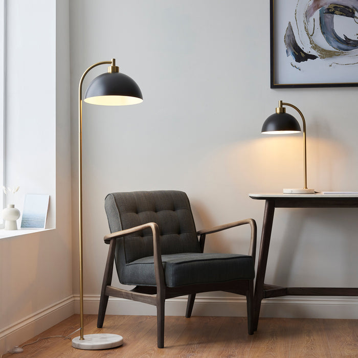 Endon 112210 Buchanan Task Table Matt black, antique brass plate & grey marble 10W LED E27 (Required)