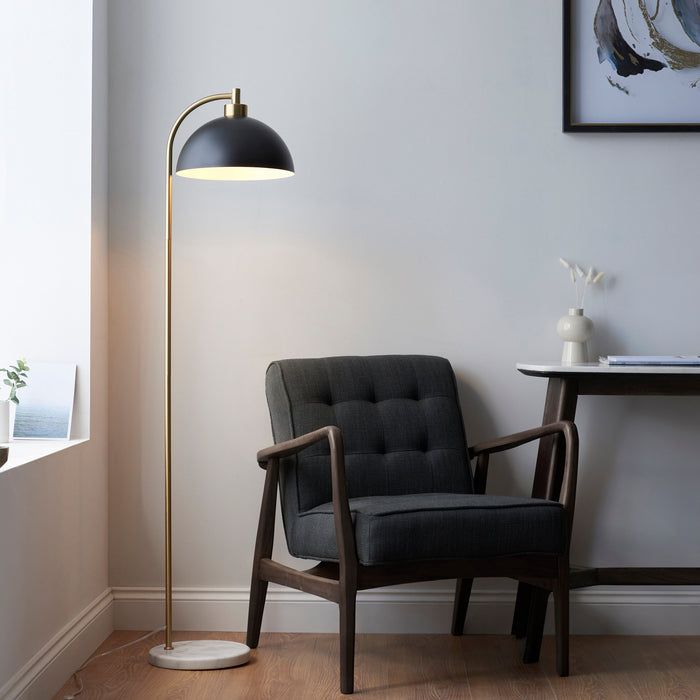 Endon 112211 Buchanan Task Floor Matt black, antique brass plate & grey marble 10W LED E27 (Required)