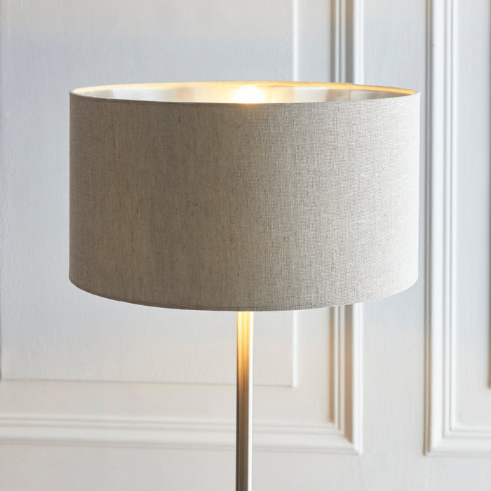 Endon 112232 Highclere Single Floor Brushed chrome plate & natural linen 10W LED E27 (Required)