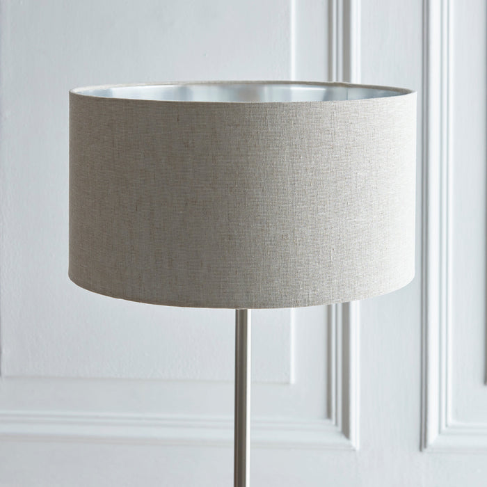 Endon 112232 Highclere Single Floor Brushed chrome plate & natural linen 10W LED E27 (Required)