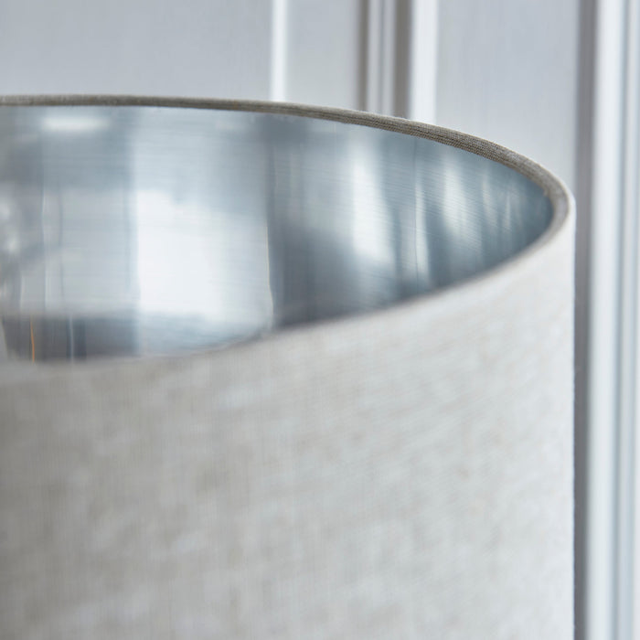Endon 112232 Highclere Single Floor Brushed chrome plate & natural linen 10W LED E27 (Required)