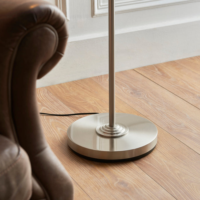 Endon 112232 Highclere Single Floor Brushed chrome plate & natural linen 10W LED E27 (Required)