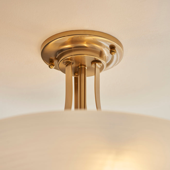 Endon 112438 Welles 3lt Semi Flush Brushed aged brass plate & white glass 3 x 10W LED E27 (Required)