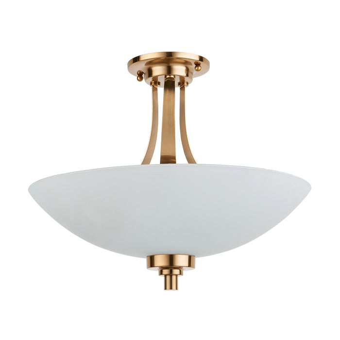 Endon 112438 Welles 3lt Semi Flush Brushed aged brass plate & white glass 3 x 10W LED E27 (Required)