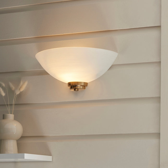Endon 112439 Welles Wall Brushed aged brass plate & white glass 10W LED E27 (Required)
