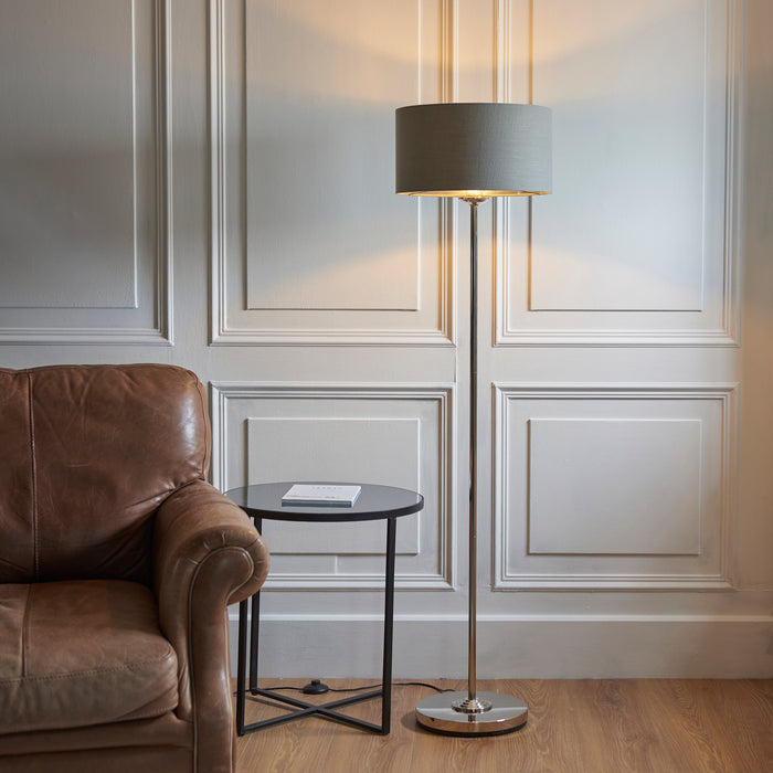 Endon 112570 Highclere Single Floor Bright nickel plate & charcoal fabric 10W LED E27 (Required)