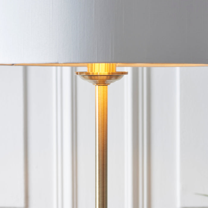 Endon 112571 Highclere Single Floor Antique brass plate & vintage white fabric 10W LED E27 (Required) - westbasedirect.com
