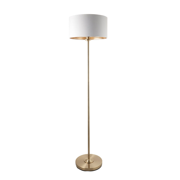 Endon 112571 Highclere Single Floor Antique brass plate & vintage white fabric 10W LED E27 (Required) - westbasedirect.com