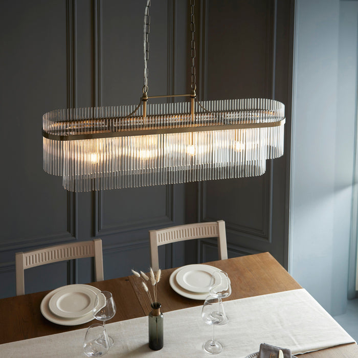 Endon 112573 Marietta 4lt Linear Pendant Antique brass plate & clear glass 4 x 6W LED E14 (Required)