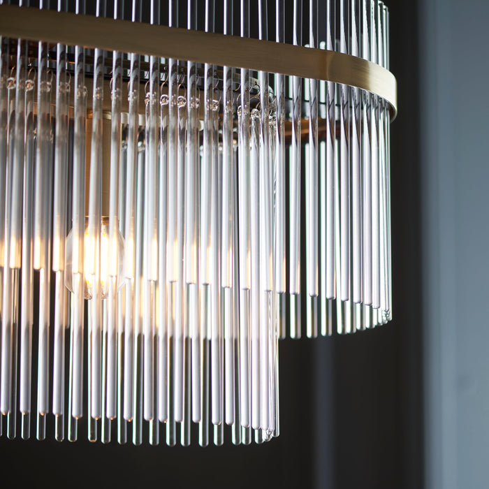 Endon 112573 Marietta 4lt Linear Pendant Antique brass plate & clear glass 4 x 6W LED E14 (Required)