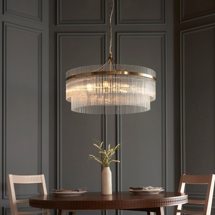 Endon 112574 Marietta Grand 7lt Pendant Antique brass plate & clear glass 7 x 7W LED E14 (Required)