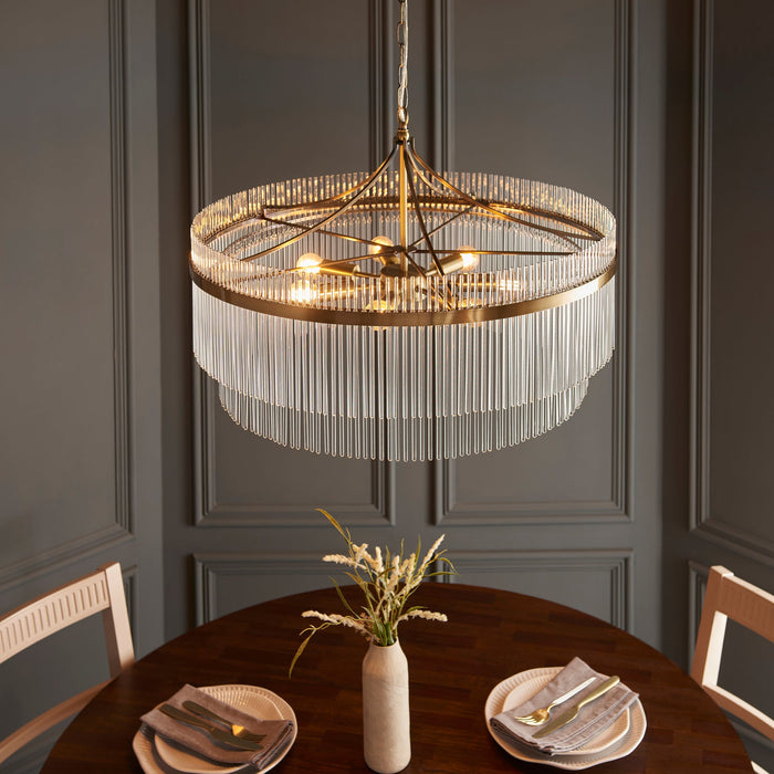 Endon 112574 Marietta Grand 7lt Pendant Antique brass plate & clear glass 7 x 7W LED E14 (Required)