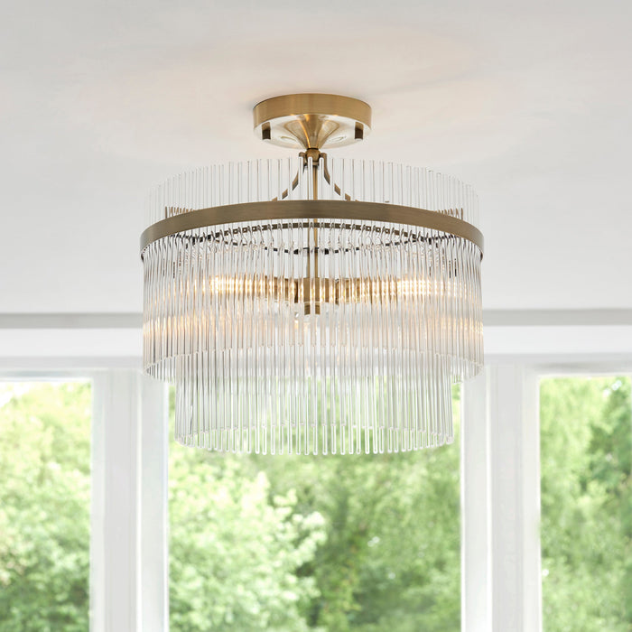 Endon 112575 Marietta 3lt Semi Flush Antique brass plate & clear glass 3 x 7W LED E14 (Required)
