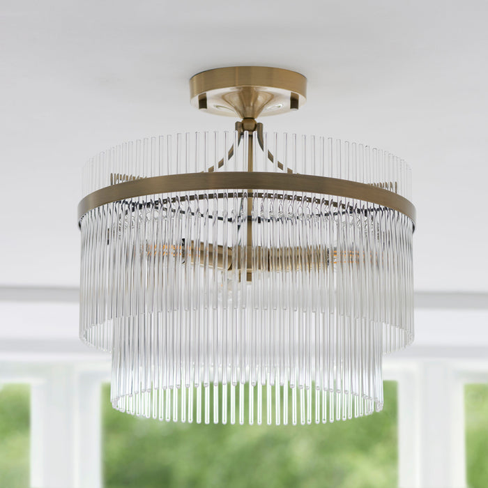 Endon 112575 Marietta 3lt Semi Flush Antique brass plate & clear glass 3 x 7W LED E14 (Required)