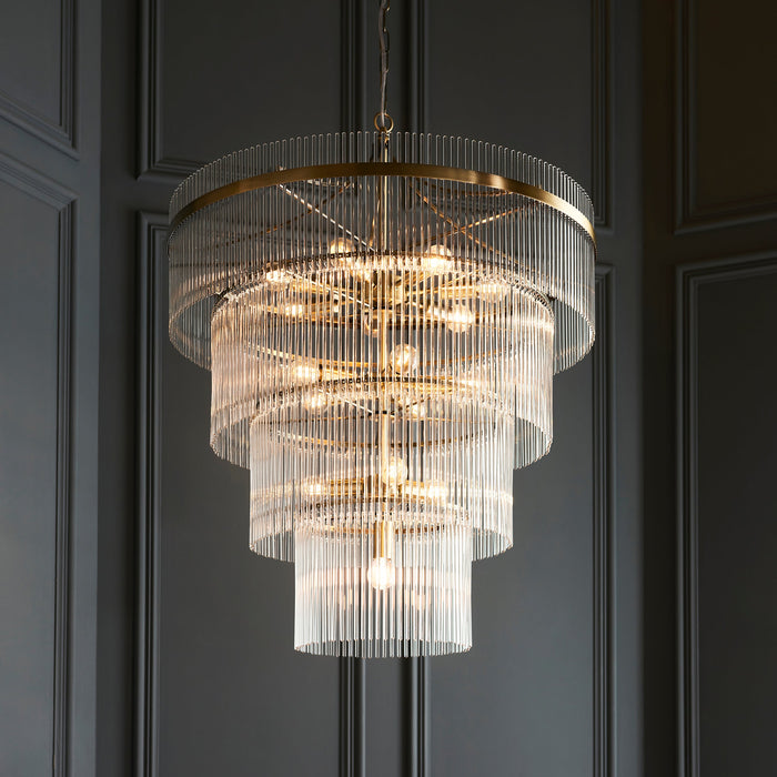 Endon 112576 Marietta 16lt Tiered Pendant Antique brass plate & clear glass 16 x 6W LED E14 (Required)