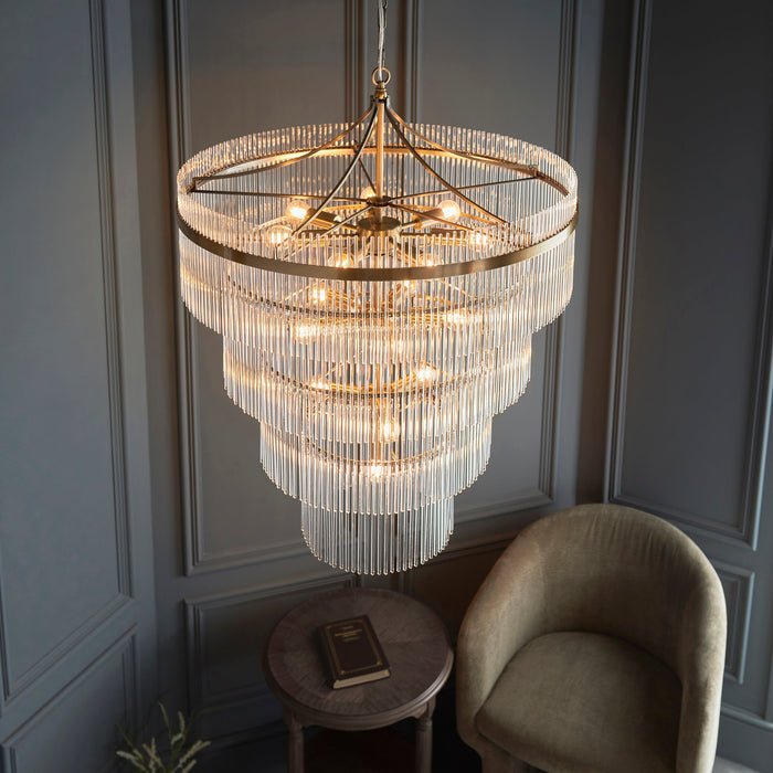 Endon 112576 Marietta 16lt Tiered Pendant Antique brass plate & clear glass 16 x 6W LED E14 (Required)