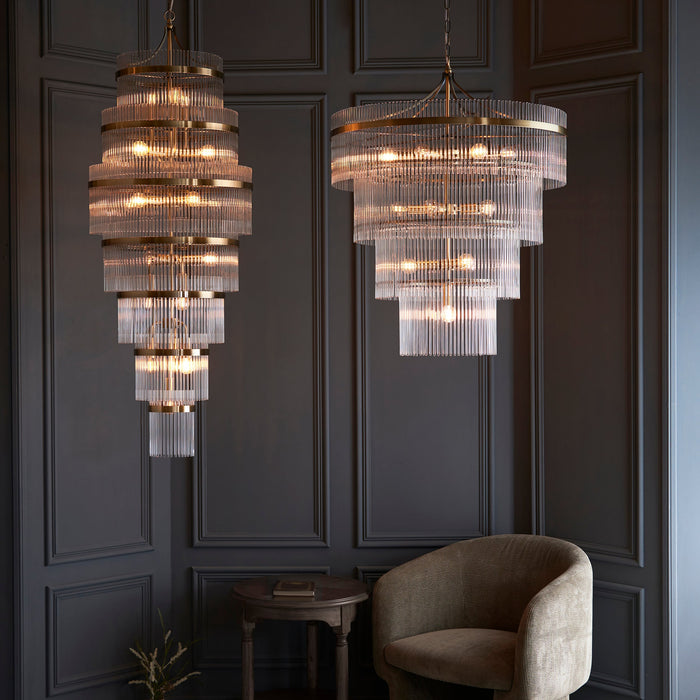 Endon 112576 Marietta 16lt Tiered Pendant Antique brass plate & clear glass 16 x 6W LED E14 (Required)