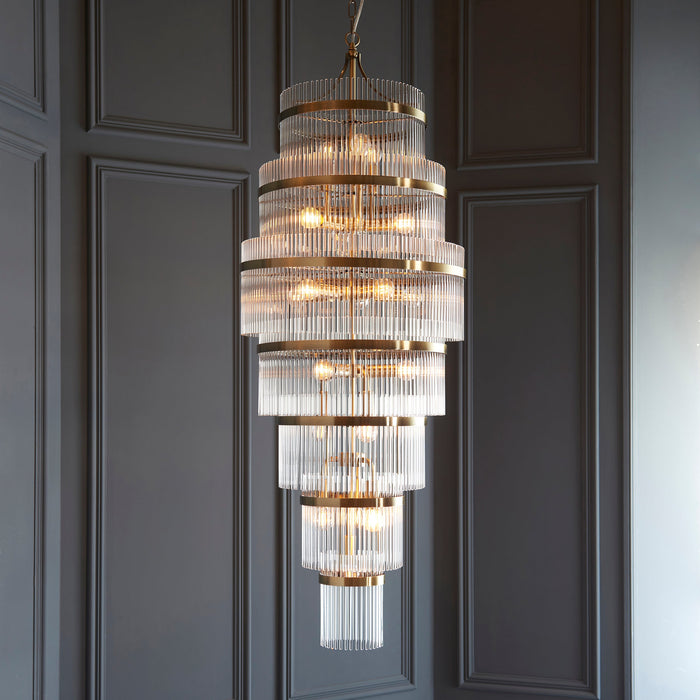 Endon 112793 Marietta Grand 21lt Tiered Pendant Antique brass plate & clear glass 21 x 6W LED E14 (Required)