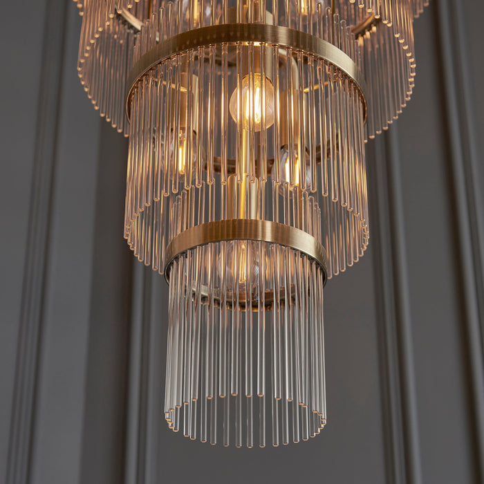Endon 112793 Marietta Grand 21lt Tiered Pendant Antique brass plate & clear glass 21 x 6W LED E14 (Required)