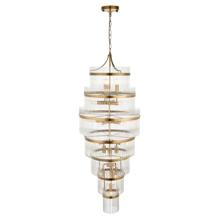 Endon 112793 Marietta Grand 21lt Tiered Pendant Antique brass plate & clear glass 21 x 6W LED E14 (Required)