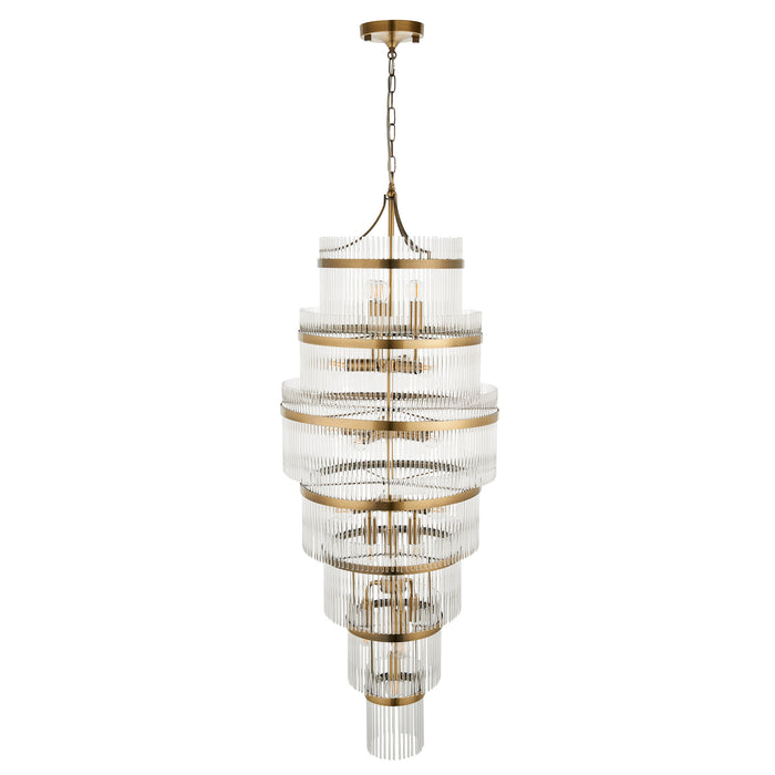 Endon 112793 Marietta Grand 21lt Tiered Pendant Antique brass plate & clear glass 21 x 6W LED E14 (Required)