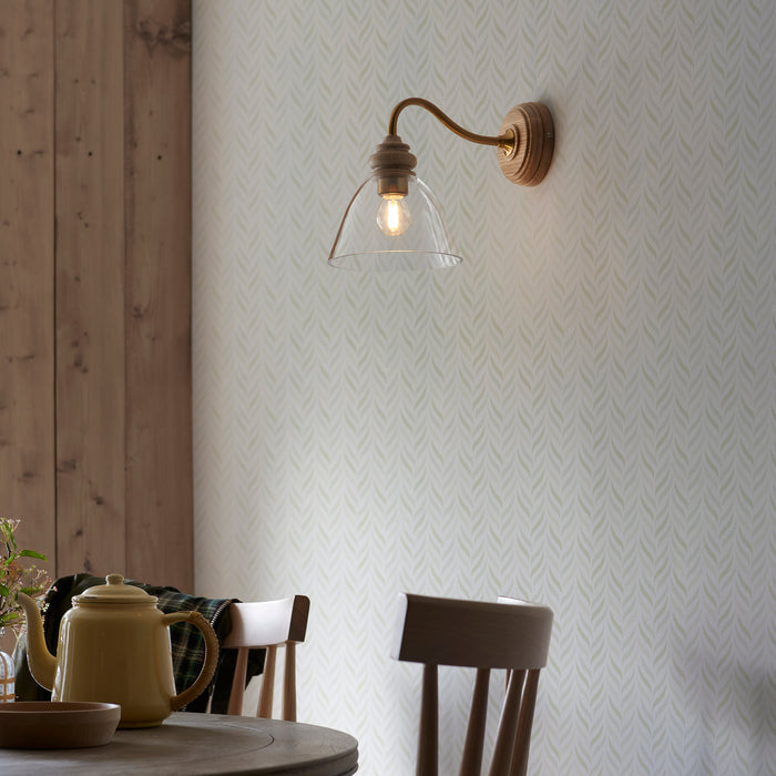 Endon 113371 Cotswold Wall Light Natural ash, brushed aged brass plate & clear glass  7W LED E14 (Required)
