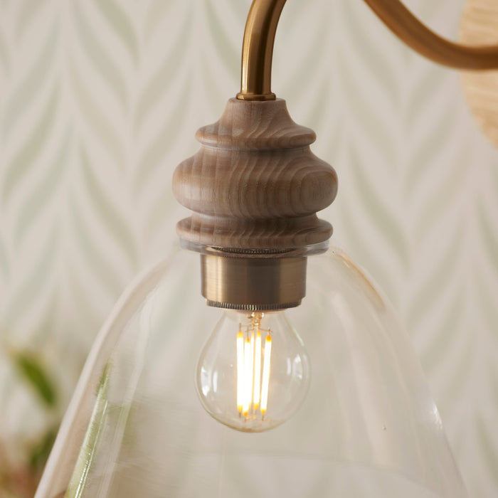 Endon 113371 Cotswold Wall Light Natural ash, brushed aged brass plate & clear glass  7W LED E14 (Required)