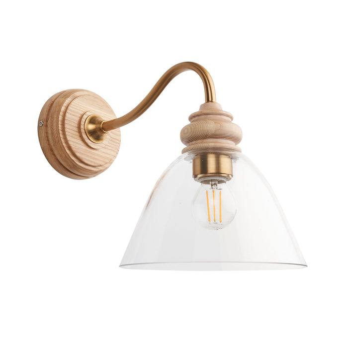 Endon 113371 Cotswold Wall Light Natural ash, brushed aged brass plate & clear glass  7W LED E14 (Required)