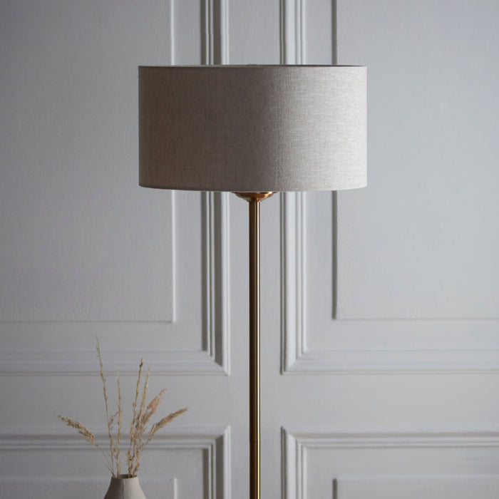 Endon 113461 Highclere Single Floor Vintage brass & natural linen 10W LED E27 (Required) - westbasedirect.com