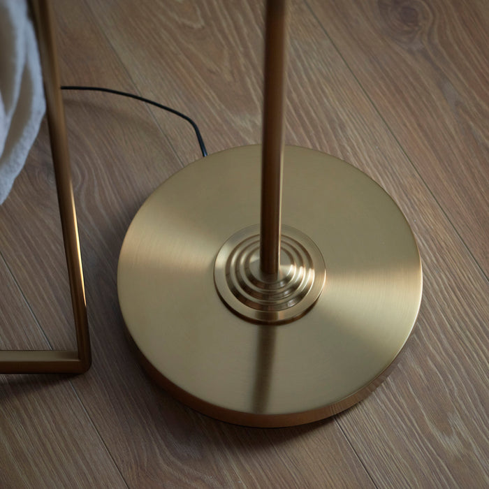 Endon 113461 Highclere Single Floor Vintage brass & natural linen 10W LED E27 (Required) - westbasedirect.com