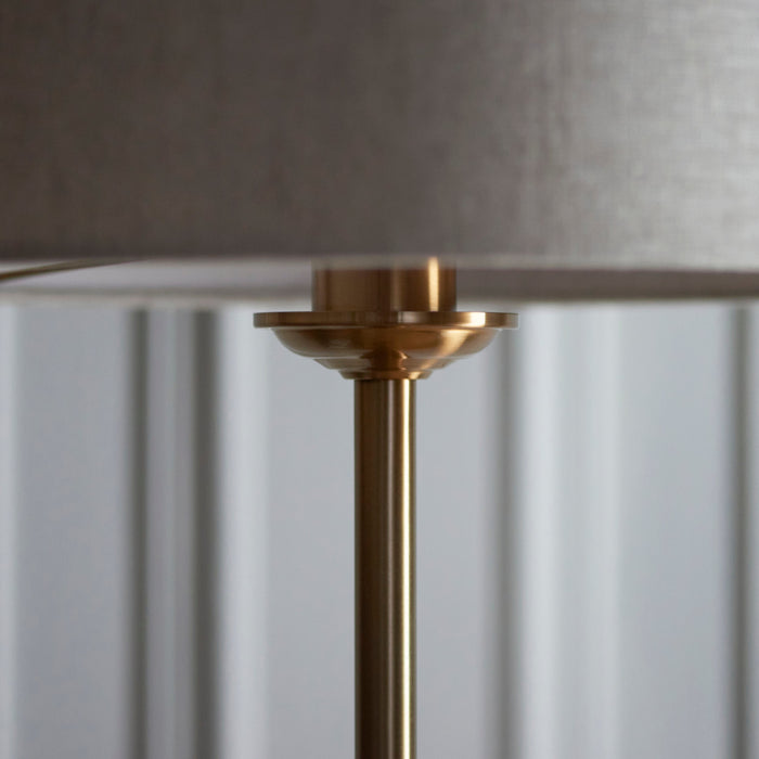 Endon 113461 Highclere Single Floor Vintage brass & natural linen 10W LED E27 (Required) - westbasedirect.com