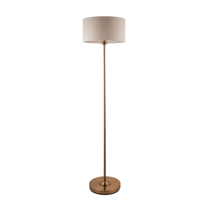 Endon 113461 Highclere Single Floor Vintage brass & natural linen 10W LED E27 (Required) - westbasedirect.com