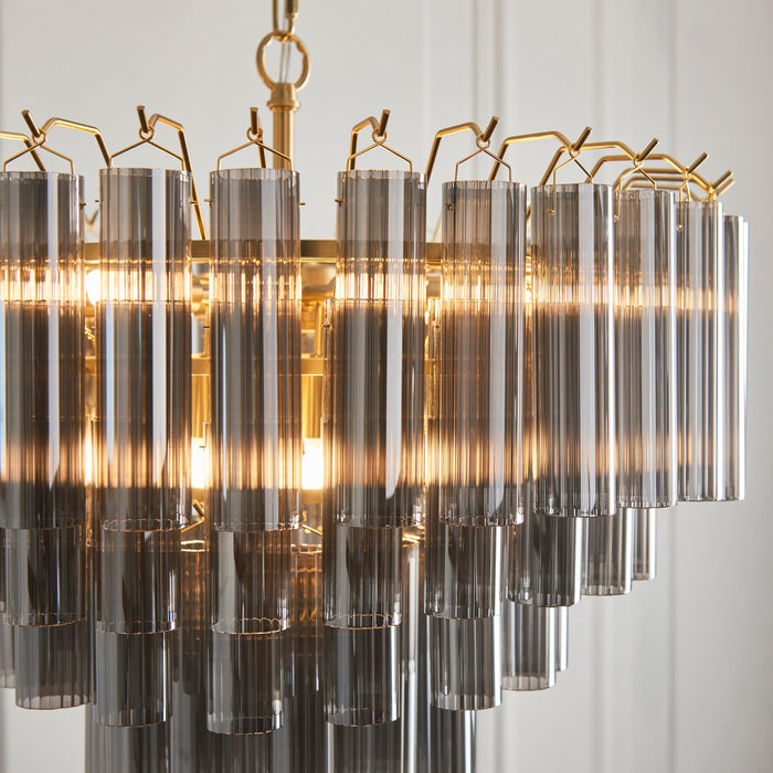 Endon 114197 Toulouse 12lt Pendant Satin brass plate & smokey grey lustre glass 12 x 3W LED G9 (Required)
