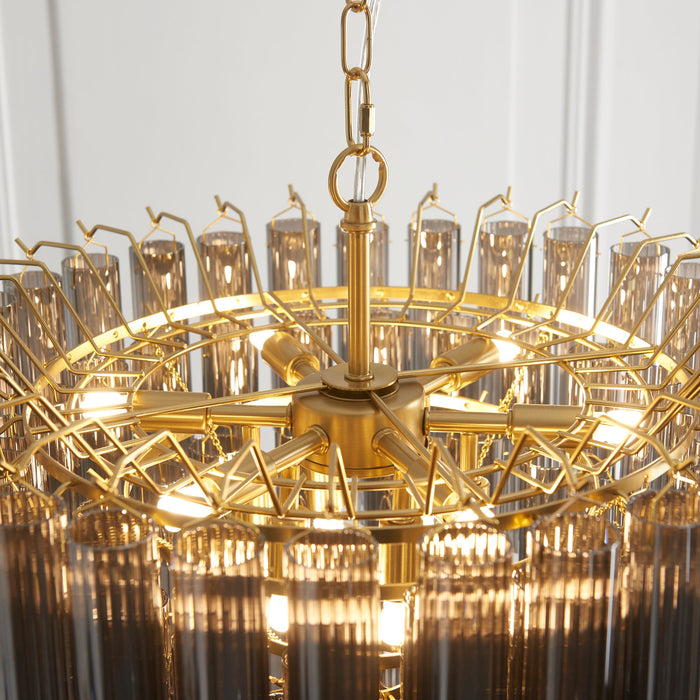 Endon 114197 Toulouse 12lt Pendant Satin brass plate & smokey grey lustre glass 12 x 3W LED G9 (Required)