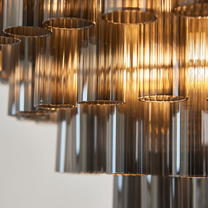 Endon 114197 Toulouse 12lt Pendant Satin brass plate & smokey grey lustre glass 12 x 3W LED G9 (Required)