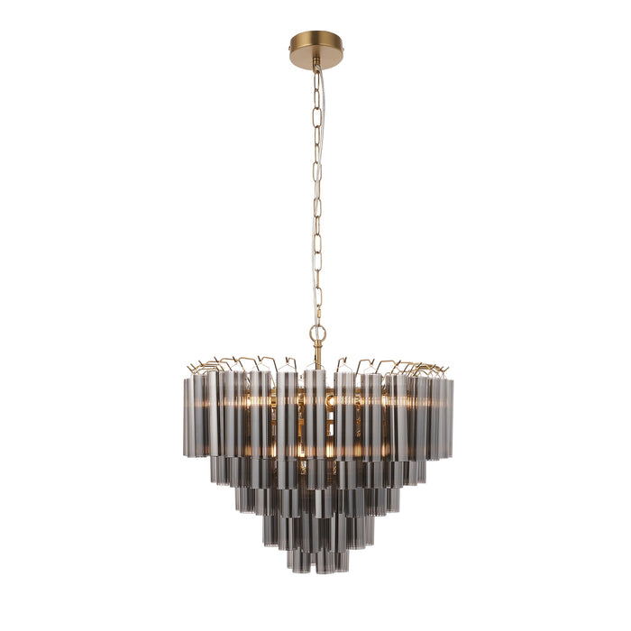 Endon 114197 Toulouse 12lt Pendant Satin brass plate & smokey grey lustre glass 12 x 3W LED G9 (Required)