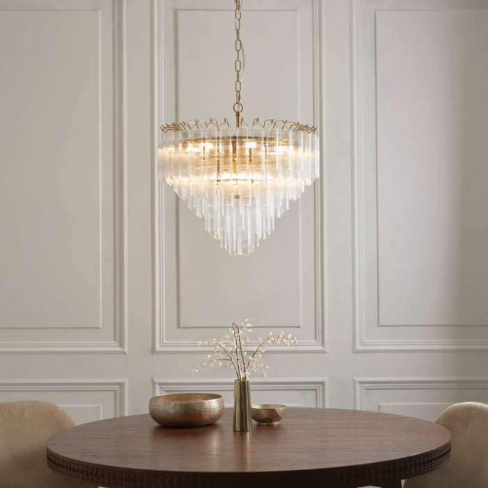 Endon 114198 Toulouse 12lt Pendant Satin brass plate & clear ribbed glass 12 x 3W LED G9 (Required)