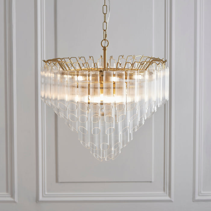 Endon 114198 Toulouse 12lt Pendant Satin brass plate & clear ribbed glass 12 x 3W LED G9 (Required)