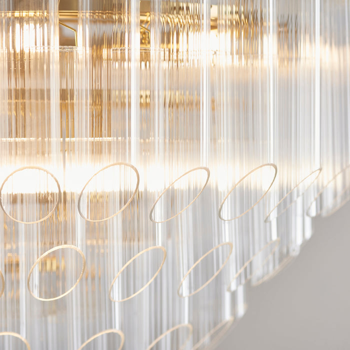 Endon 114198 Toulouse 12lt Pendant Satin brass plate & clear ribbed glass 12 x 3W LED G9 (Required)