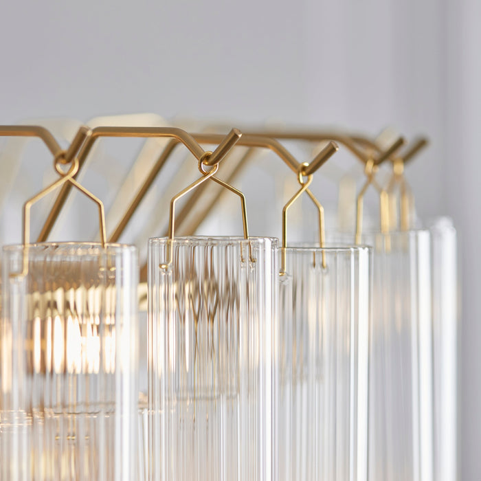 Endon 114198 Toulouse 12lt Pendant Satin brass plate & clear ribbed glass 12 x 3W LED G9 (Required)
