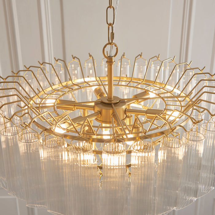 Endon 114198 Toulouse 12lt Pendant Satin brass plate & clear ribbed glass 12 x 3W LED G9 (Required)