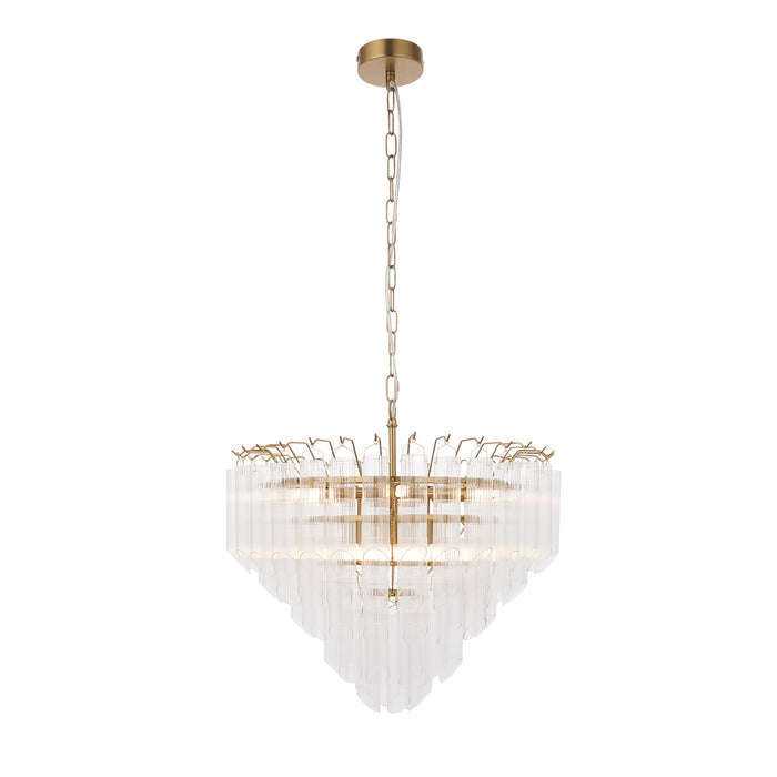 Endon 114198 Toulouse 12lt Pendant Satin brass plate & clear ribbed glass 12 x 3W LED G9 (Required)