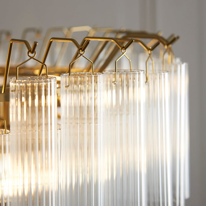 Endon 114199 Toulouse 12lt Pendant Satin brass plate & clear ribbed glass 12 x 3W LED G9 (Required)