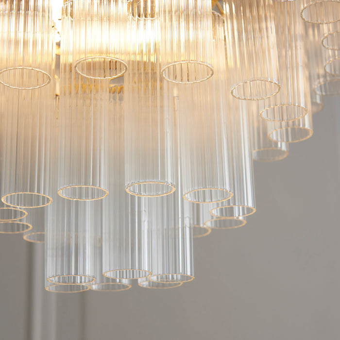Endon 114199 Toulouse 12lt Pendant Satin brass plate & clear ribbed glass 12 x 3W LED G9 (Required)