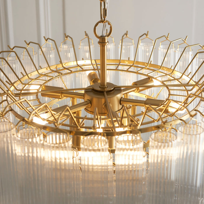 Endon 114199 Toulouse 12lt Pendant Satin brass plate & clear ribbed glass 12 x 3W LED G9 (Required)