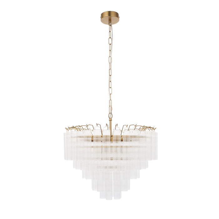 Endon 114199 Toulouse 12lt Pendant Satin brass plate & clear ribbed glass 12 x 3W LED G9 (Required)