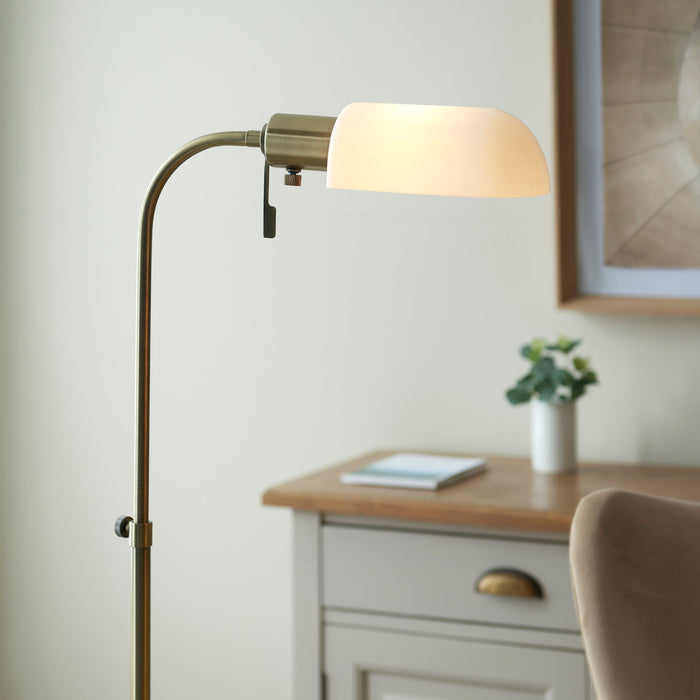 Endon 114204 Pharmacy Reader Floor Antique brass plate & opal glass 10W LED E27 (Required)
